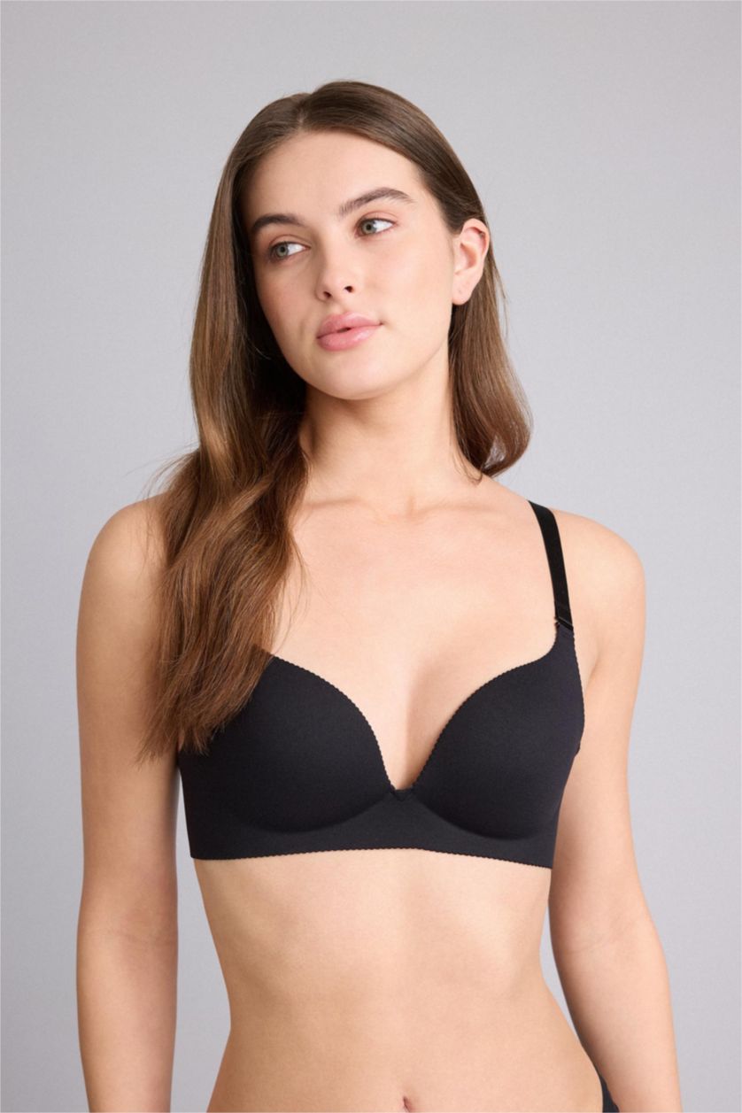 Женщины Черный Fall in Love из микроволокна с чашечками с чашечками без косточек Бюстгалтер