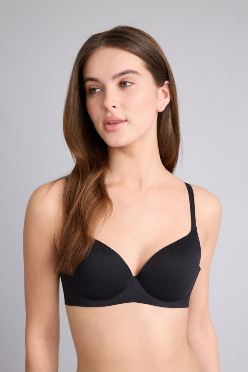 Kadın Siyah Micro Kaplı Yarım Dolgulu Balensiz Tişört Bra