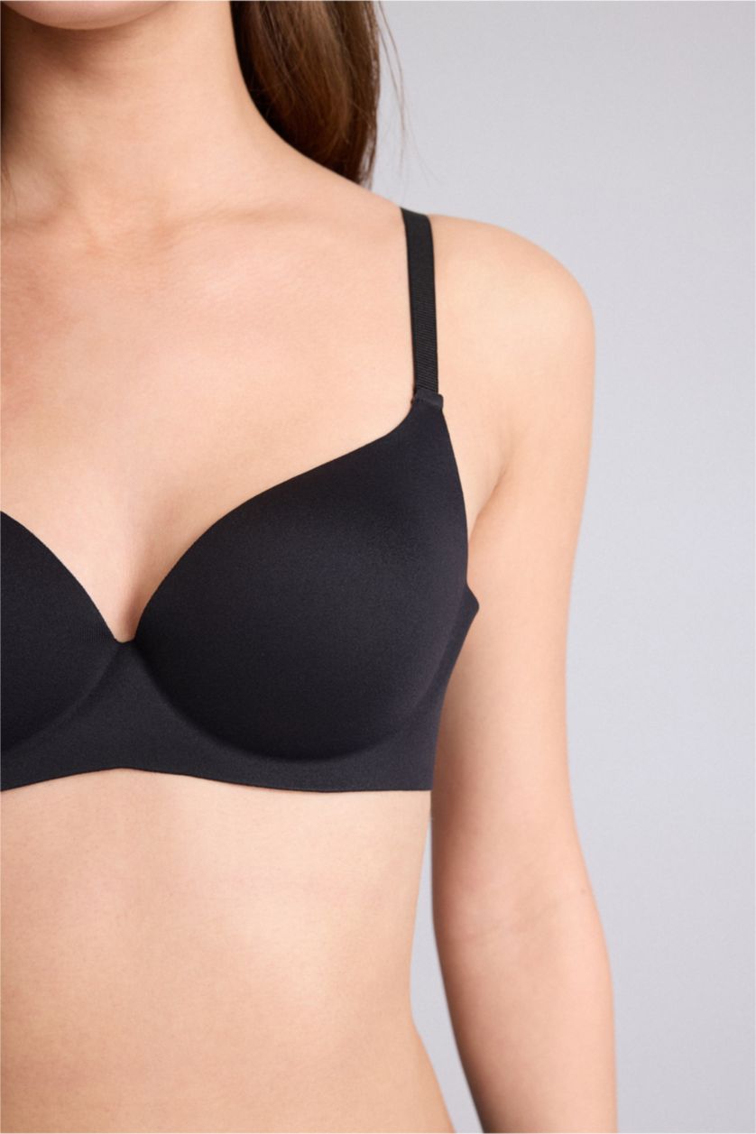 Kadın Siyah Micro Kaplı Yarım Dolgulu Balensiz Tişört Bra