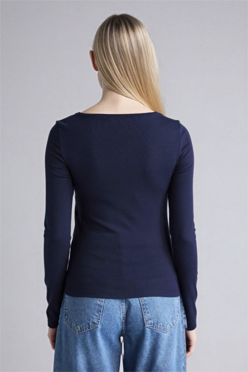 Kadın Lacivert Slım Fıt Basıc Modal Tişört