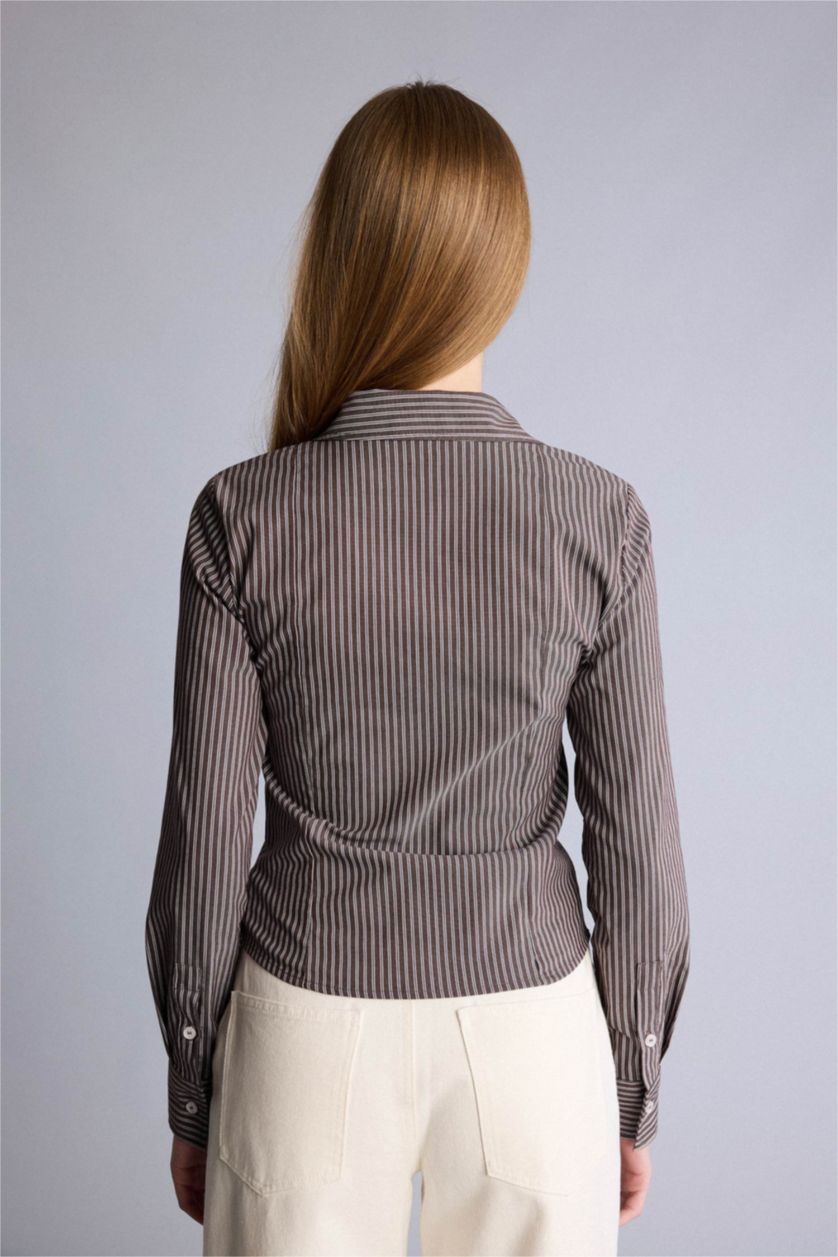 Kadın Kahve Fıtted Bengalin Gömlek