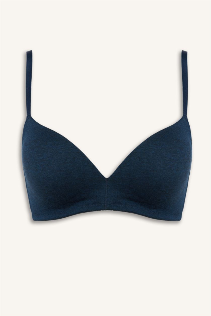 Kadın Lacivert Melanj Pamuklu Kaplı Pedli Balenli 2'li Tişört Bra