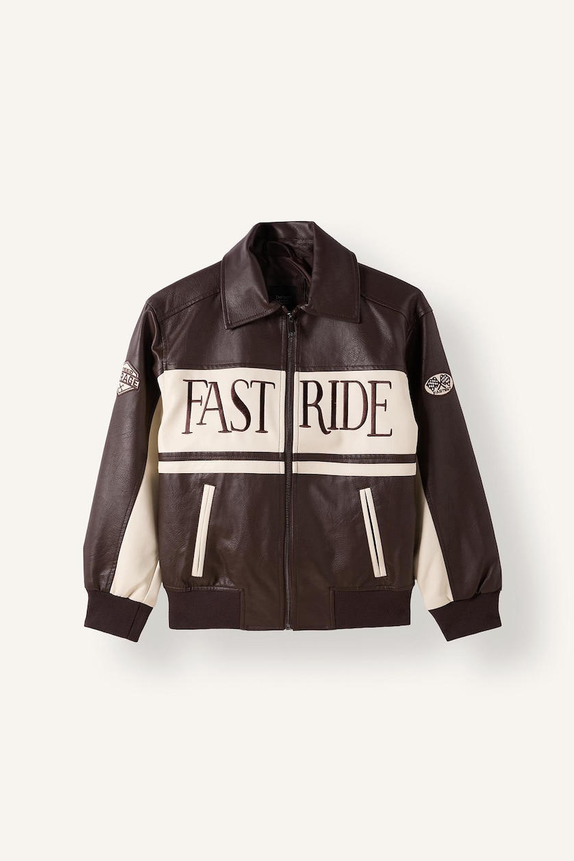 BOYS & TEENS Brown Boy Oversize Faux Leather Jacket