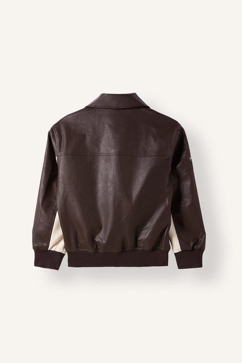 BOYS & TEENS Brown Boy Oversize Faux Leather Jacket