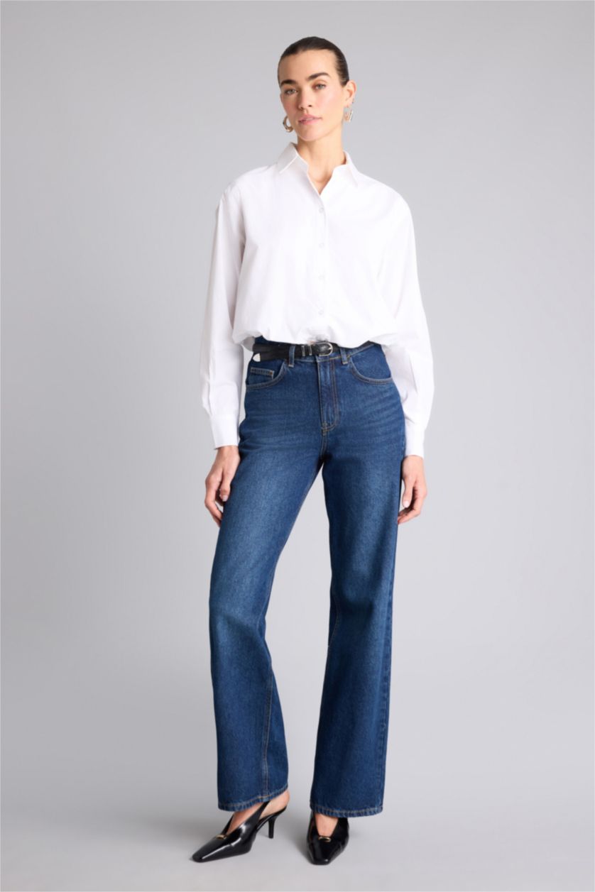 Kadın Beyaz Balloon Fıt Poplin Gömlek