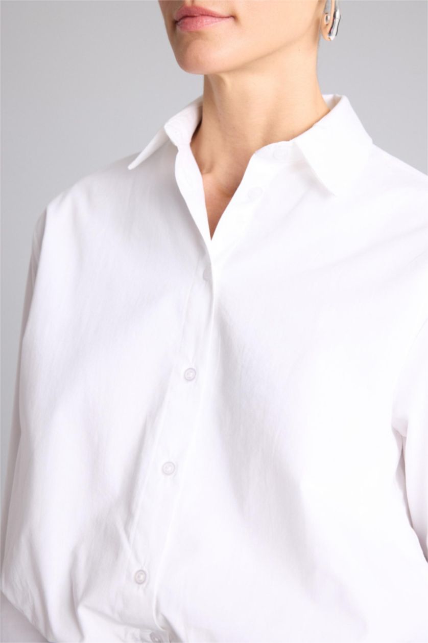 WOMAN White Balloon Fit Shirt Collar Poplin Long Sleeve Shirt
