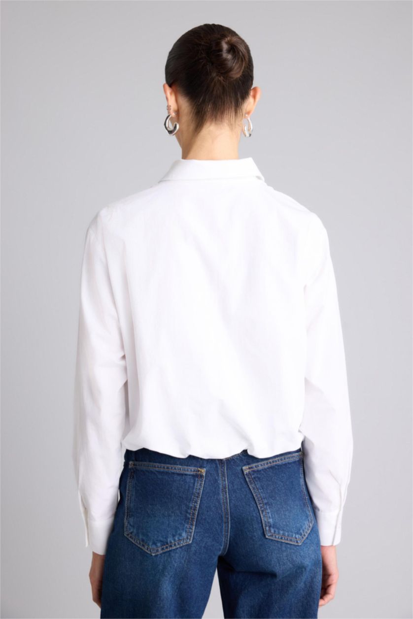 WOMAN White Balloon Fit Shirt Collar Poplin Long Sleeve Shirt