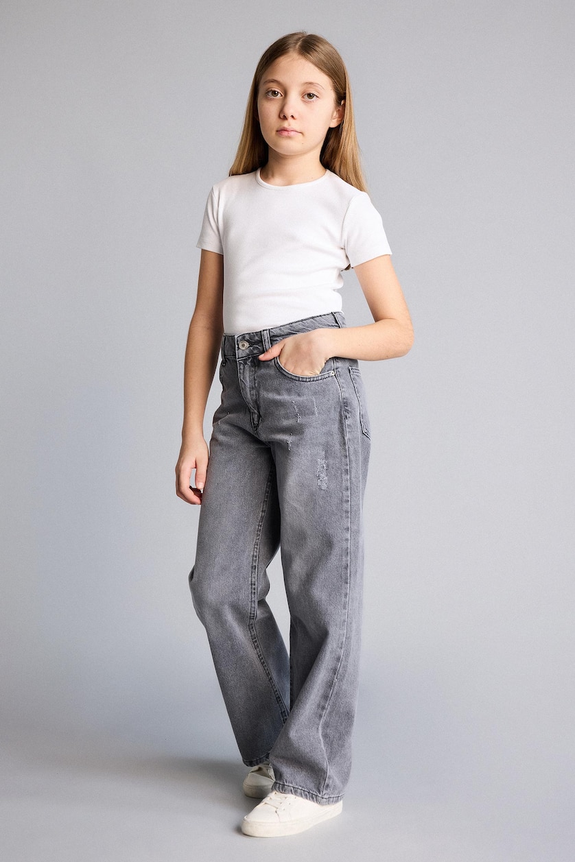 Young Girls - Teen Girls Grey Girl Straight Wide Jeans