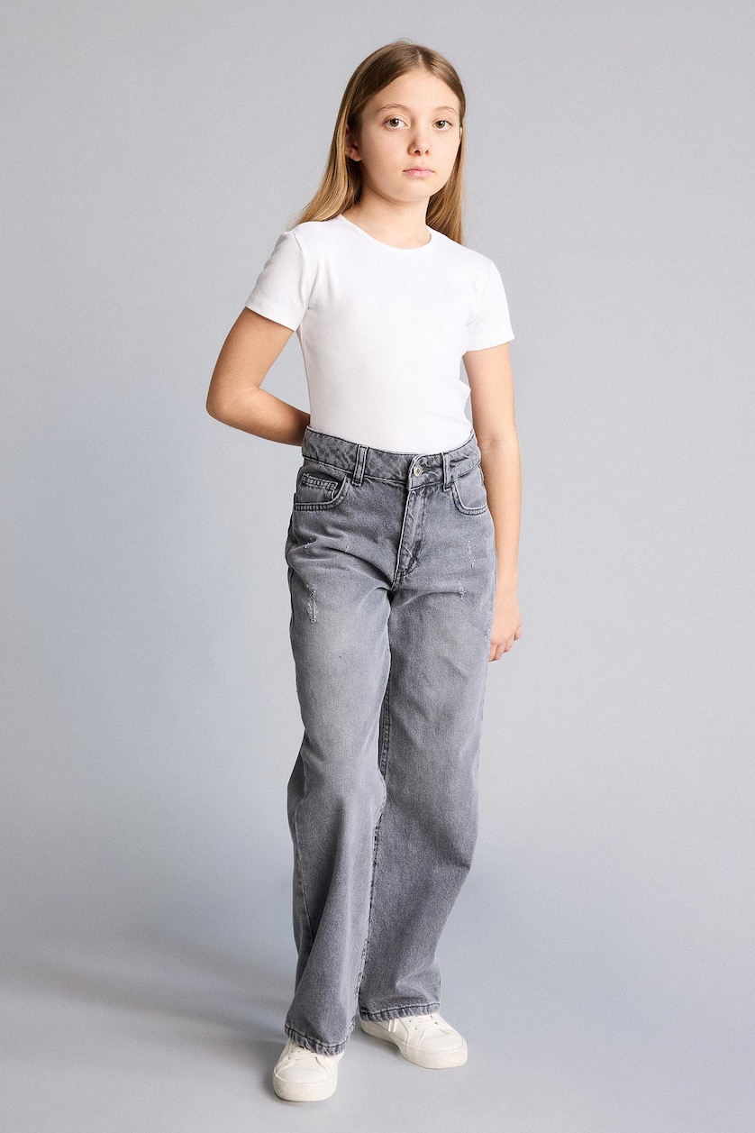Young Girls - Teen Girls Grey Girl Straight Wide Jeans