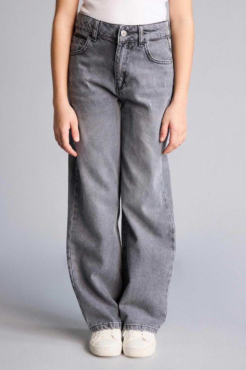 Young Girls - Teen Girls Grey Girl Straight Wide Jeans