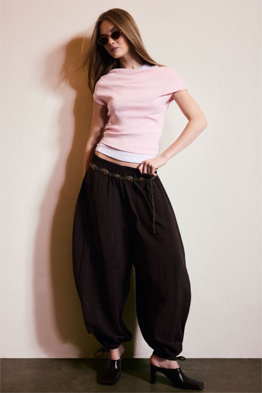 WOMAN Light Pink تيشيرت سليم فيت بطبقين