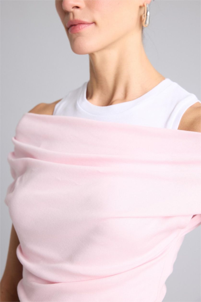 WOMAN Light Pink تيشيرت سليم فيت بطبقين