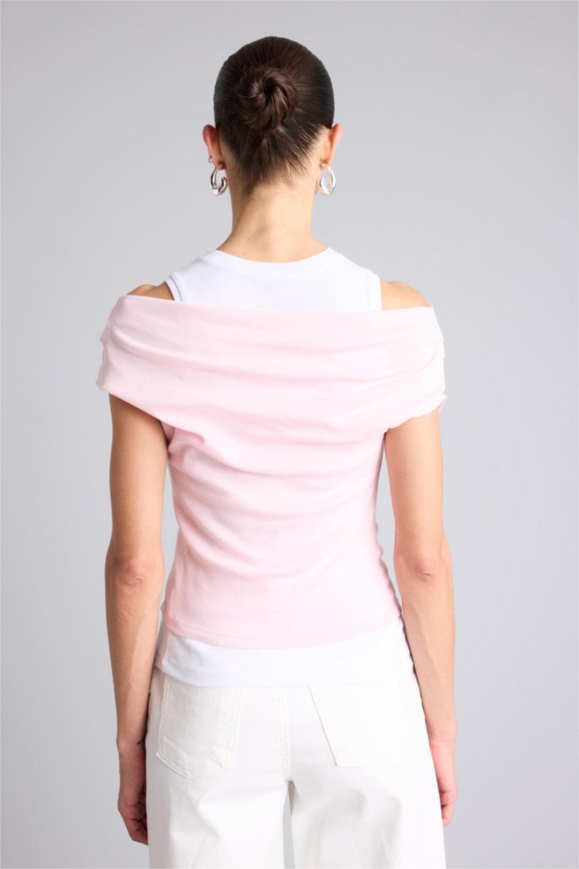 WOMAN Light Pink تيشيرت سليم فيت بطبقين