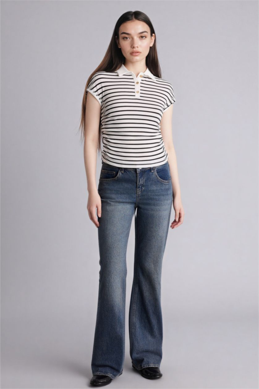 WOMAN Ecru تيشيرت بولو مخطط سليم فيت