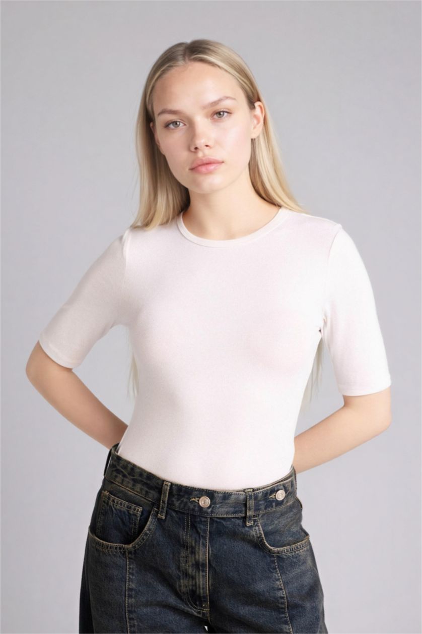 Женщины Бежевый Футболка Premium Regular Fit с круглым вырезом и коротким рукавом