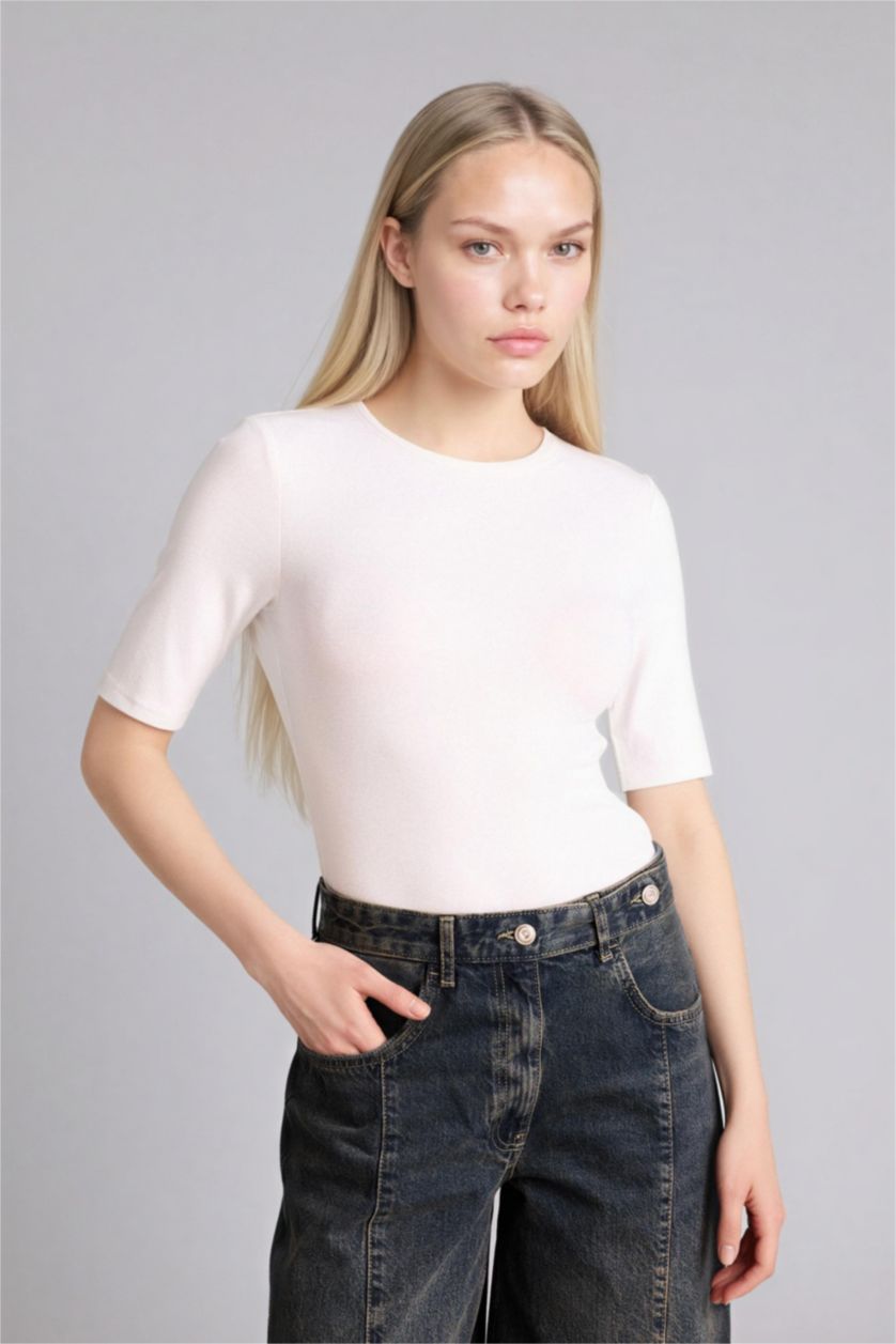 Женщины Бежевый Футболка Premium Regular Fit с круглым вырезом и коротким рукавом