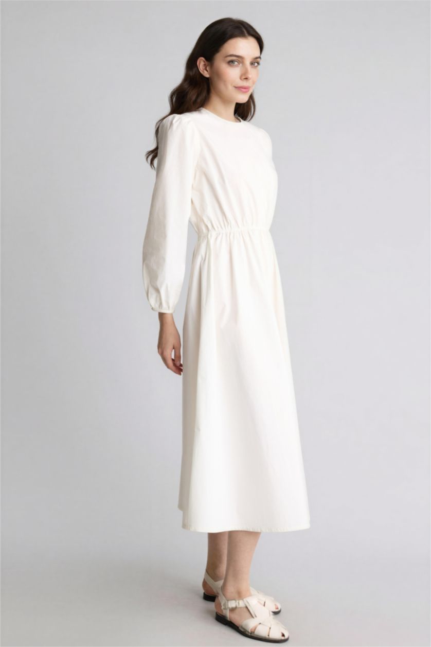 FEMME Écru Robe Tissée À Manches Longues Popeline