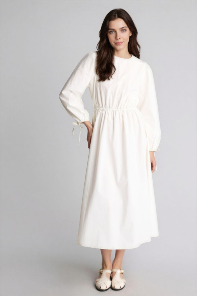 FEMME Écru Robe Tissée À Manches Longues Popeline
