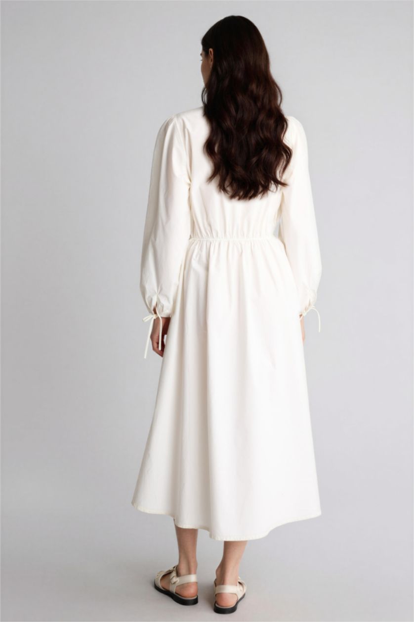 FEMME Écru Robe Tissée À Manches Longues Popeline