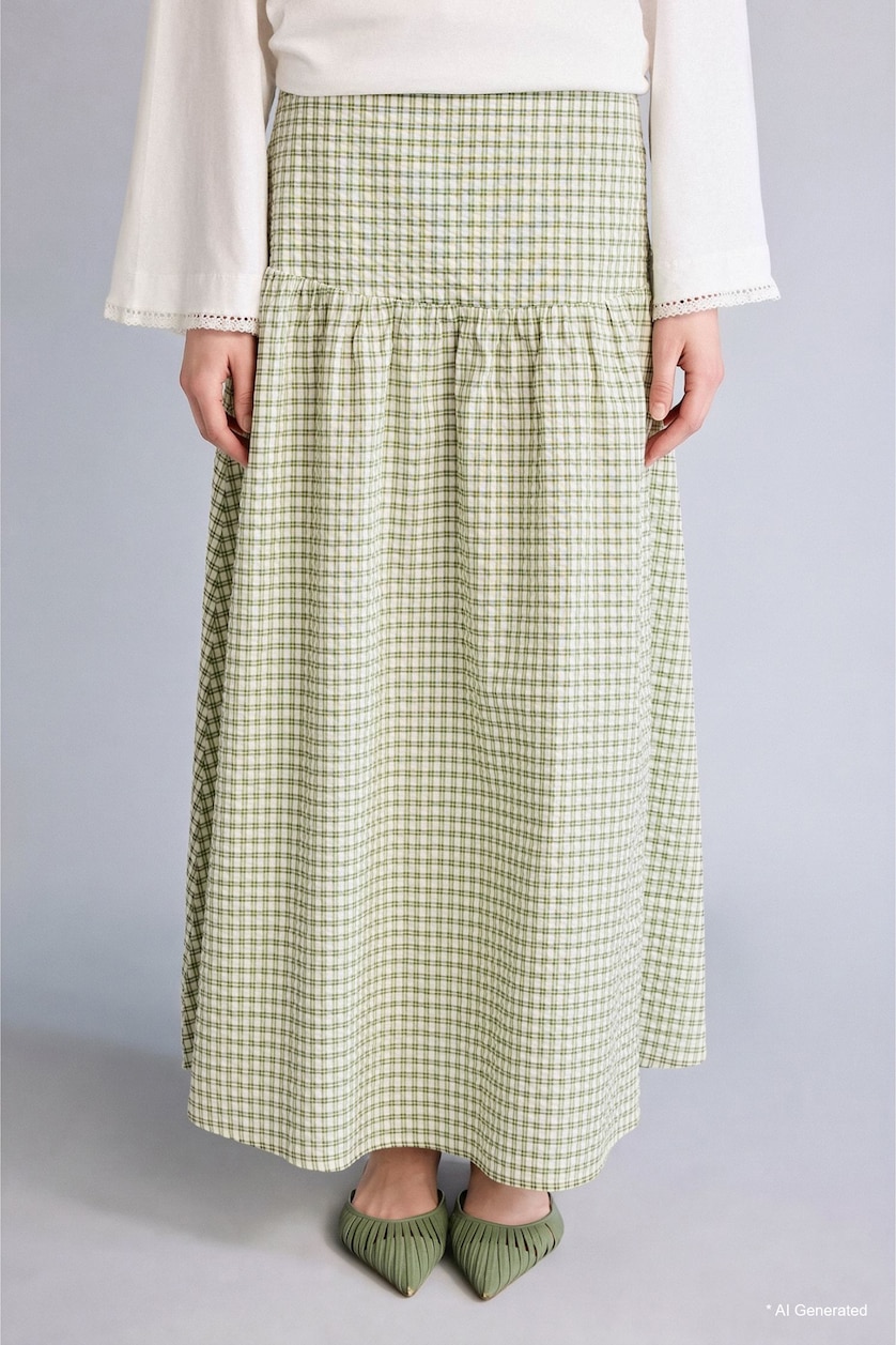 WOMAN Green Waffle Fabric Skirt