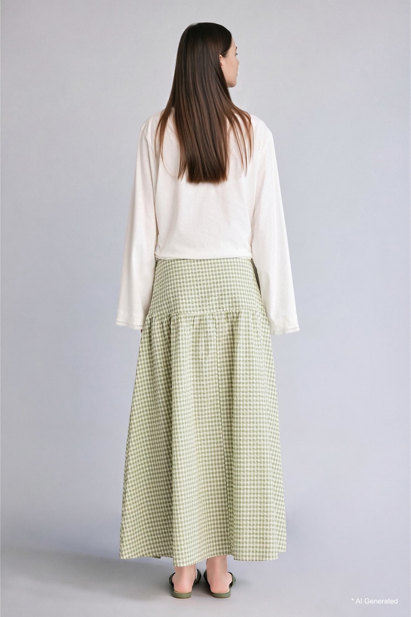 WOMAN Green Waffle Fabric Skirt