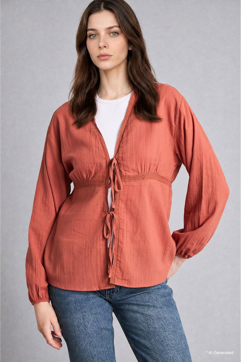 Woman Dark Orange Regular Fit Wowen Fabrics Long Sleeve Tunic