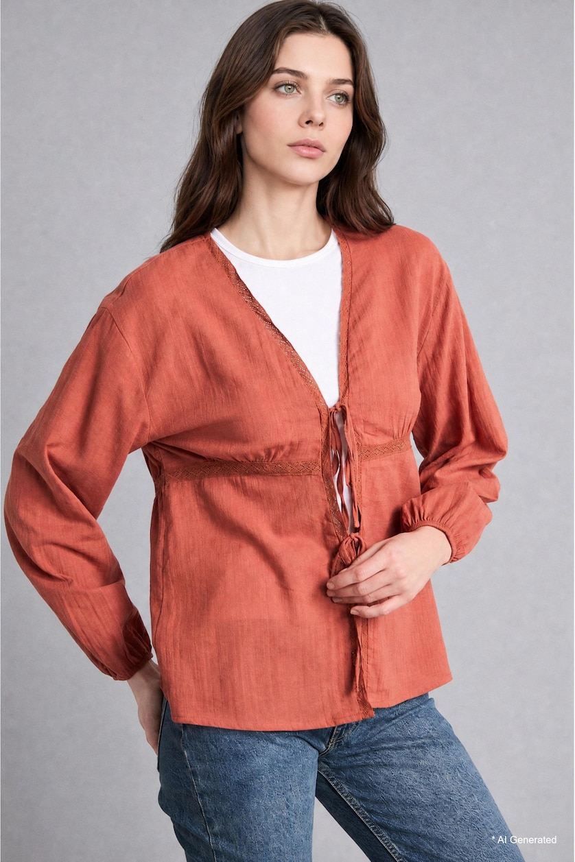 Woman Dark Orange Regular Fit Wowen Fabrics Long Sleeve Tunic