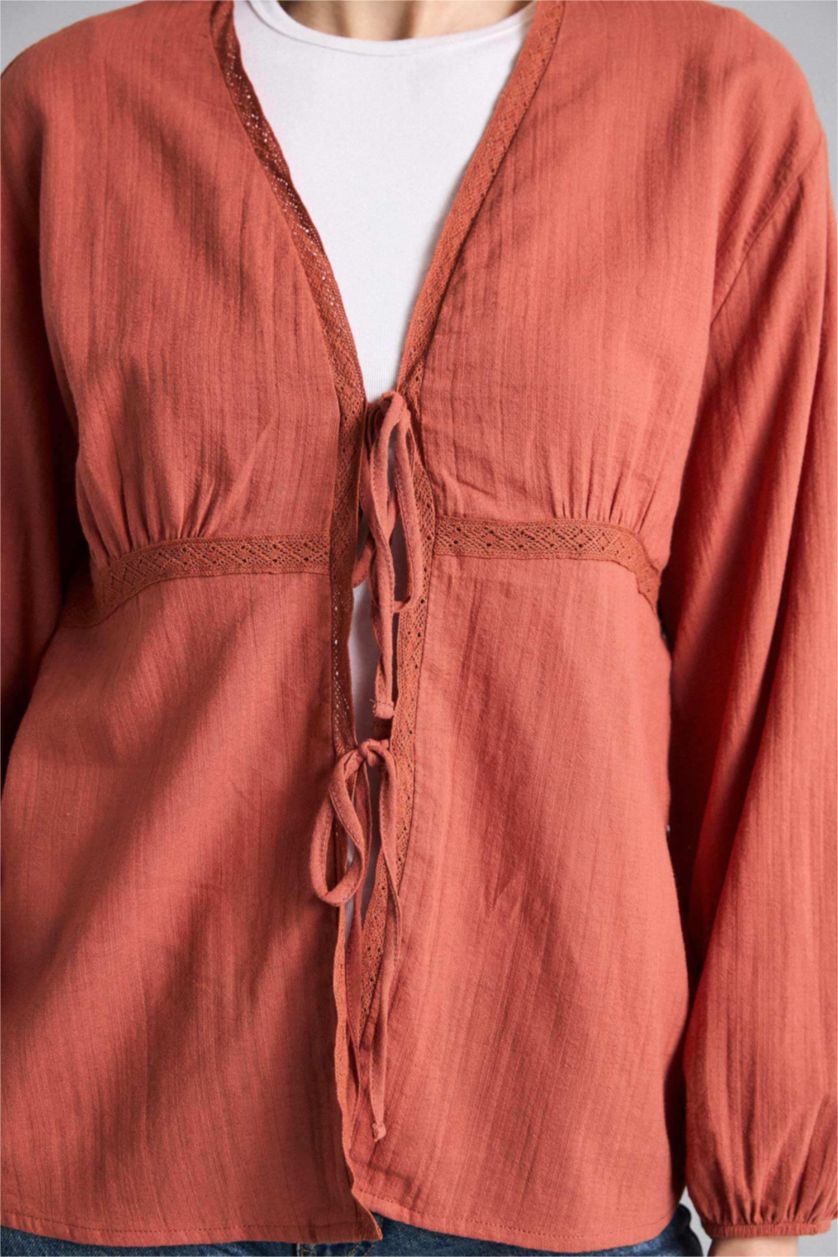 FEMME Orange Foncé Tunique en tissu gaufré à manches longues Coupe régulière