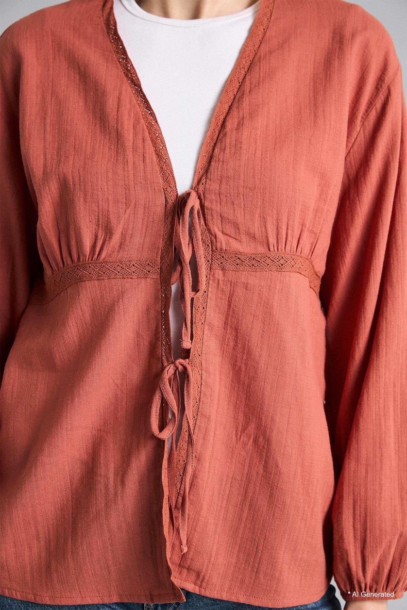 Woman Dark Orange Regular Fit Wowen Fabrics Long Sleeve Tunic