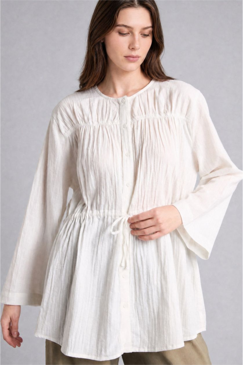 نساء بيج فاتح Regular Fit Wowen Fabrics Long Sleeve Tunic