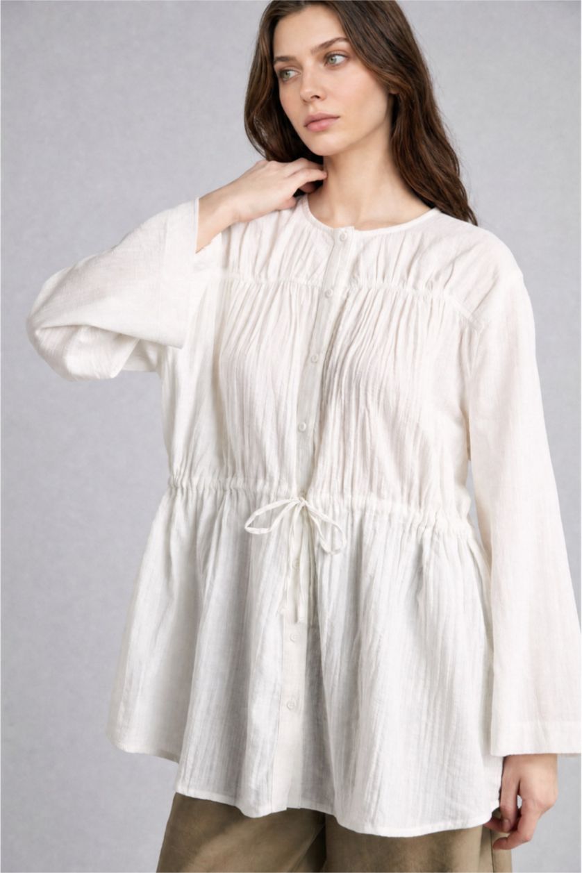 نساء بيج فاتح Regular Fit Wowen Fabrics Long Sleeve Tunic