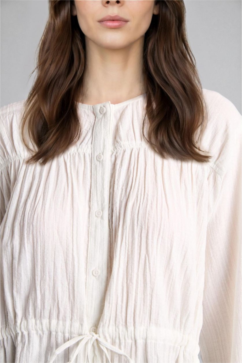 نساء بيج فاتح Regular Fit Wowen Fabrics Long Sleeve Tunic