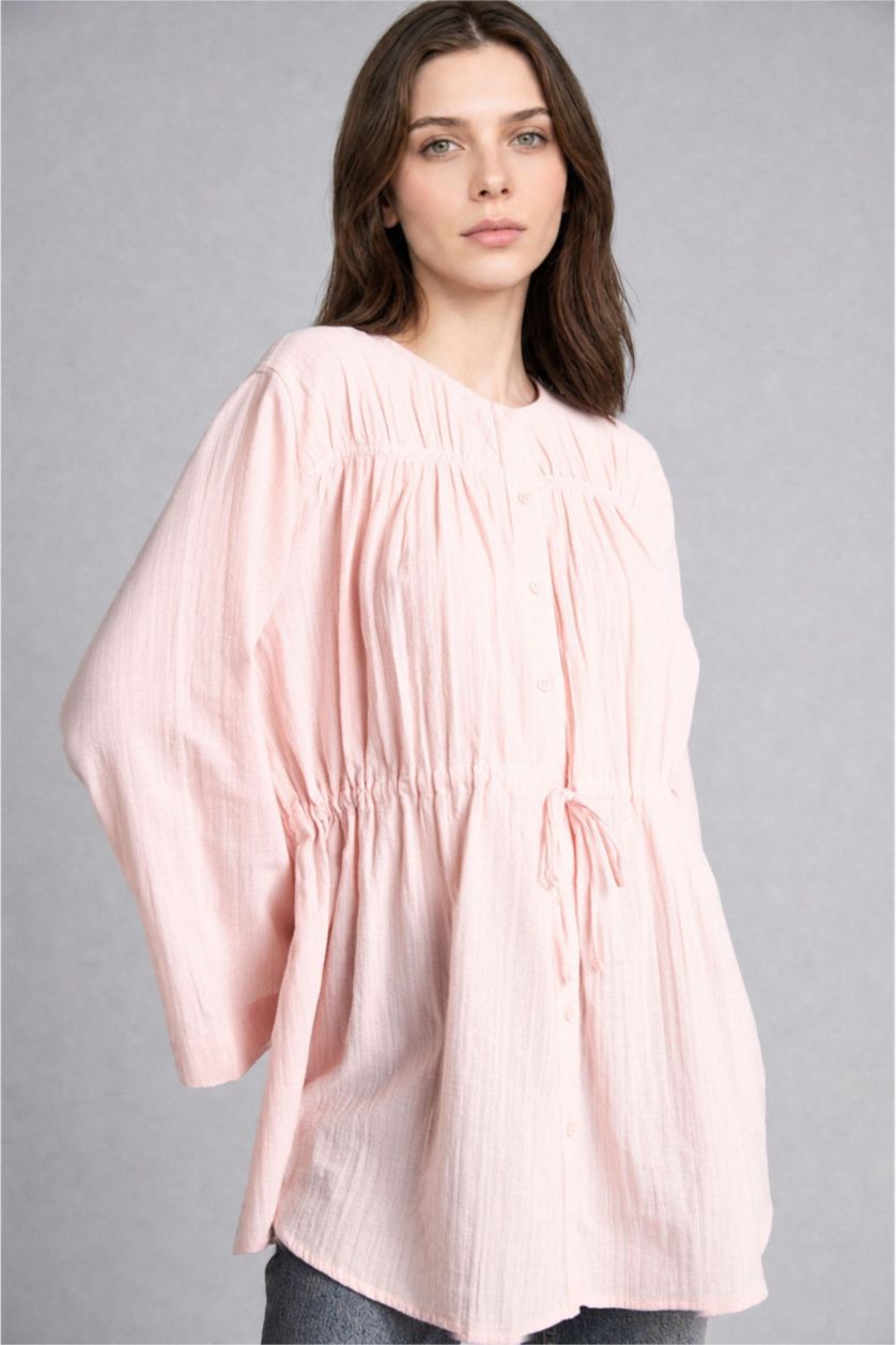 نساء زهري Regular Fit Wowen Fabrics Long Sleeve Tunic