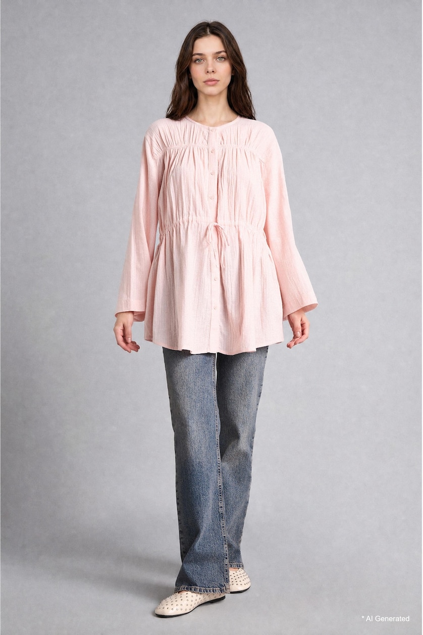 WOMAN Pink Regular Fit Wowen Fabrics Long Sleeve Tunic