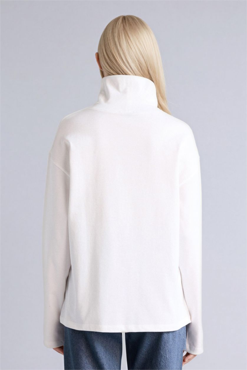 Женщины Бежевый Футболка Premium Relax Fit с воротником-стойкой