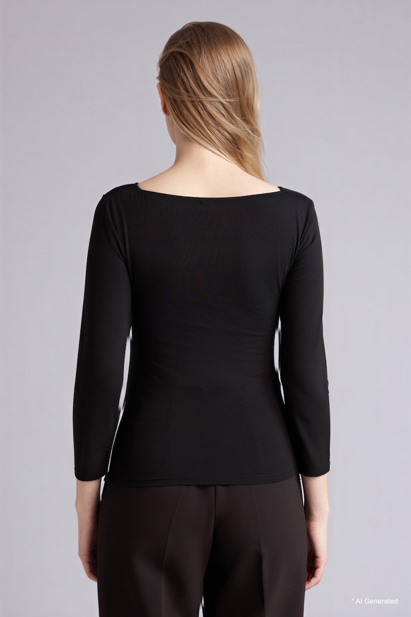 Women Black Slim Fit Boat Neck Long Sleeve T-Shirt
