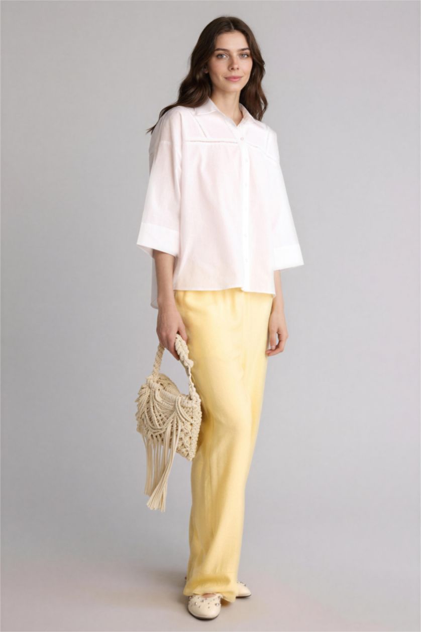 WOMAN Light Yellow Regular Fit Trousers
