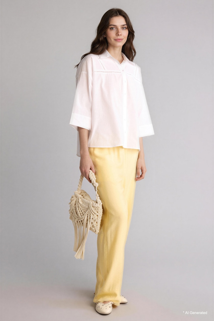 WOMAN Light Yellow Regular Fit Trousers