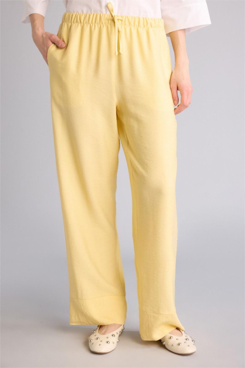 WOMAN Light Yellow Regular Fit Trousers