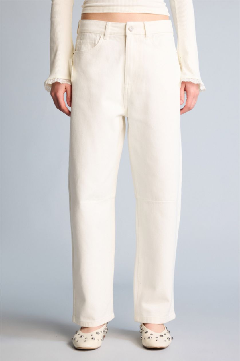 Әйелдерге АҚ Barrel Fit жоғары белді тік балақ ұзын джинс шалбар