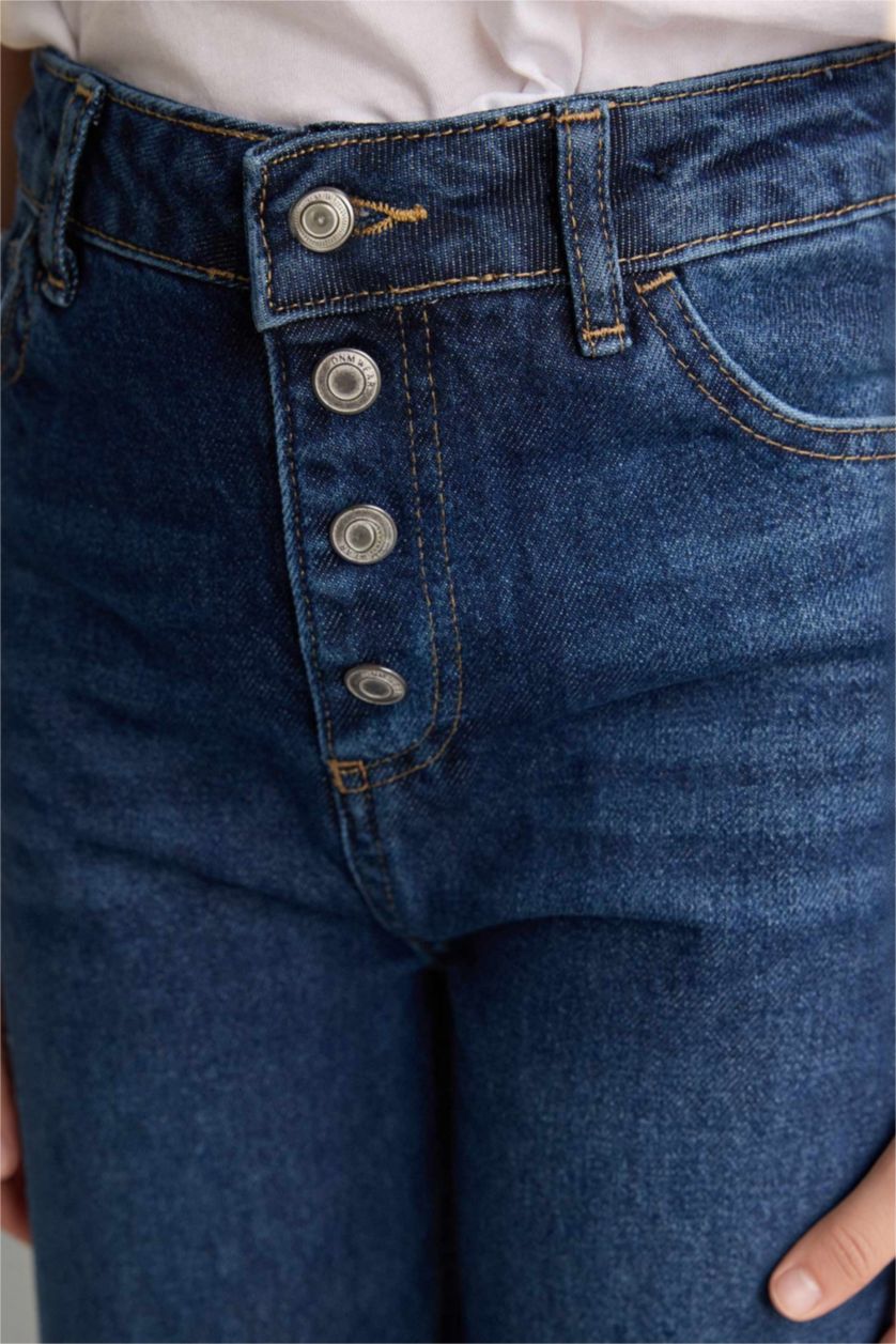 بنات أزرق غامق بنطلون جينز بناتي برجل واسع