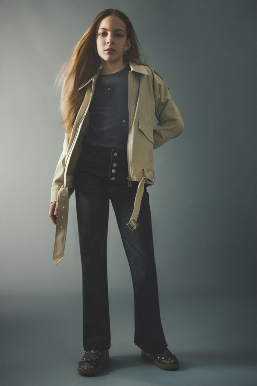 FILLES Noir Jean à jambes larges pour fille