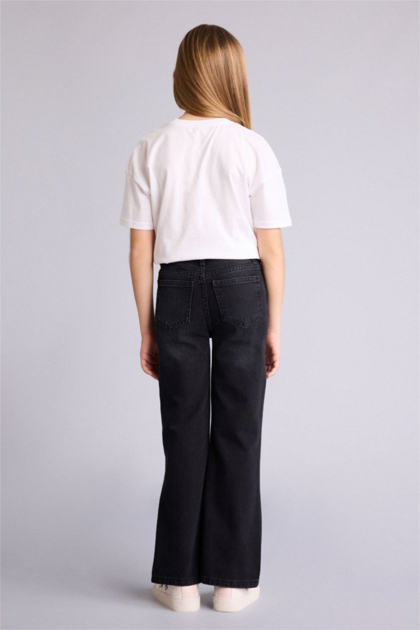 بنات أسود بنطلون جينز بناتي برجل واسع