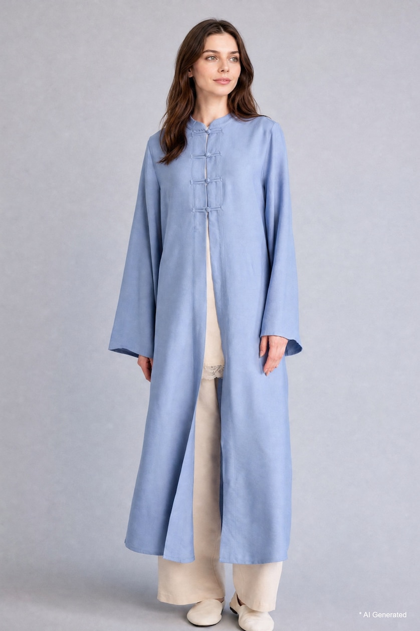 WOMAN Blue Regular Fit Crew Neck Kimono