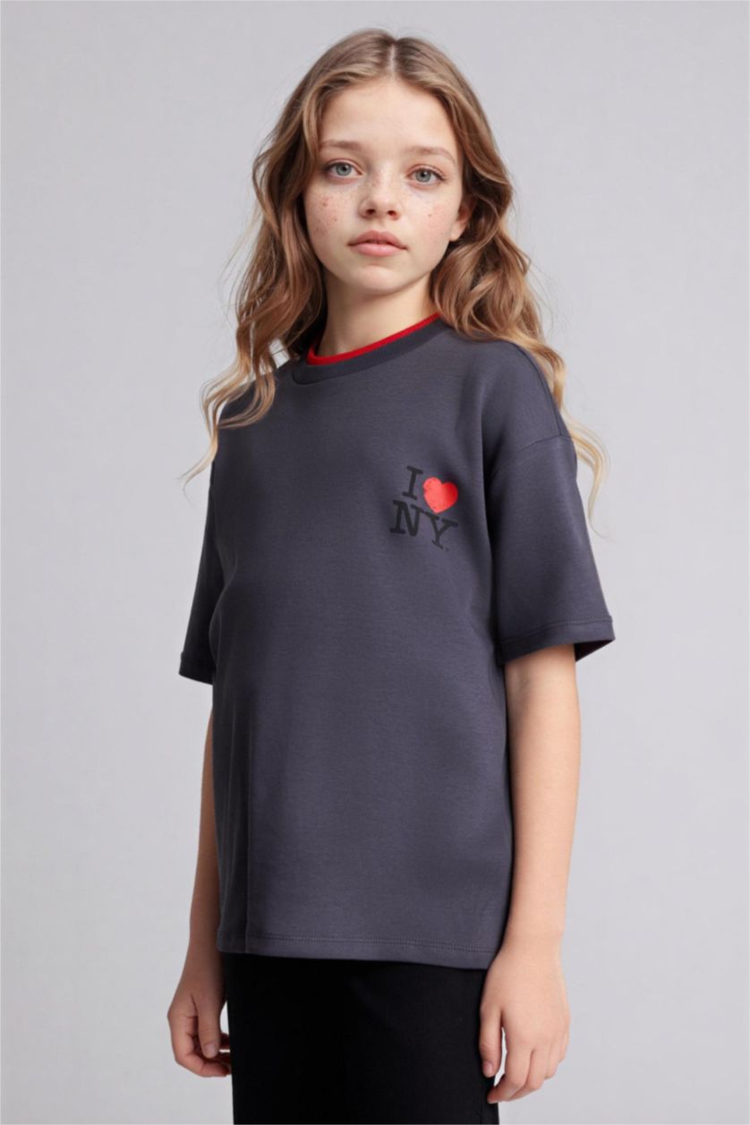 Kız Çocuk - Genç Kız Antrasit I Love NY Oversıze Tişört Kız Çocuk