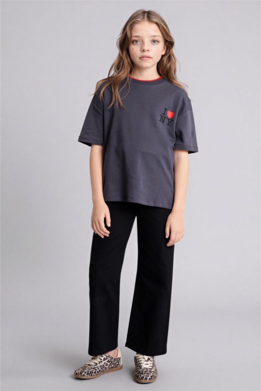 Kız Çocuk - Genç Kız Antrasit I Love NY Oversıze Tişört Kız Çocuk