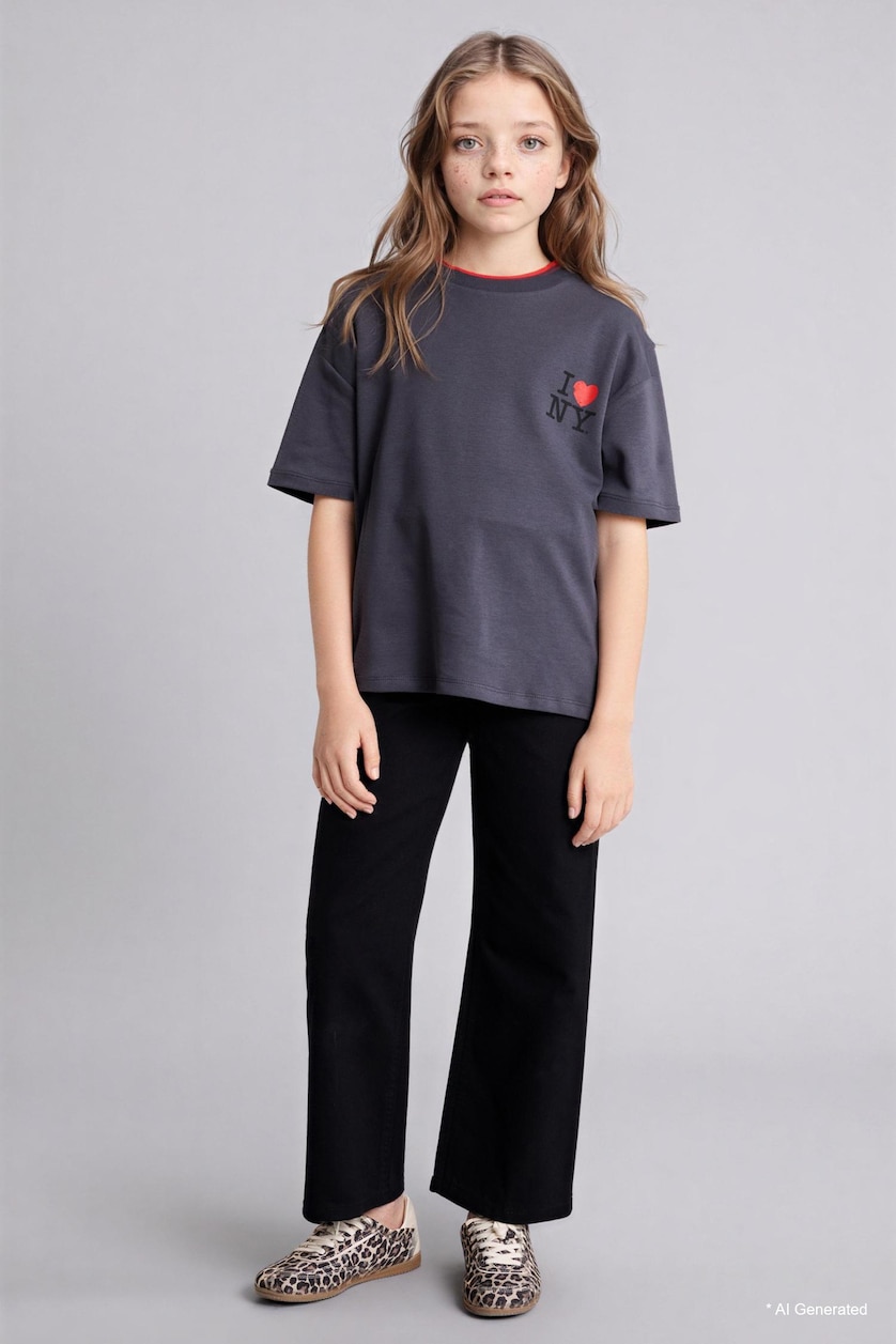 Young Girls - Teen Girls Anthracite Girl I Love NY Oversize T-Shirt
