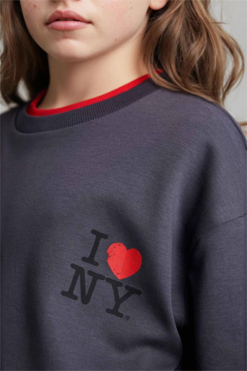 Kız Çocuk - Genç Kız Antrasit I Love NY Oversıze Tişört Kız Çocuk