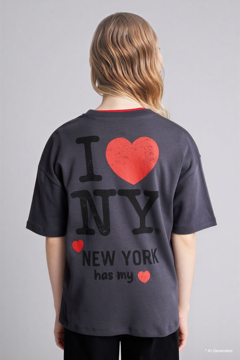 Young Girls - Teen Girls Anthracite Girl I Love NY Oversize T-Shirt