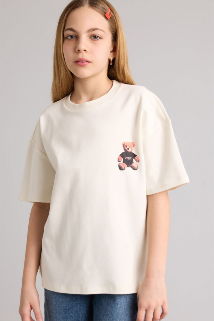 Kız Çocuk - Genç Kız Ekru I Love NY Oversıze Tişört Kız Çocuk